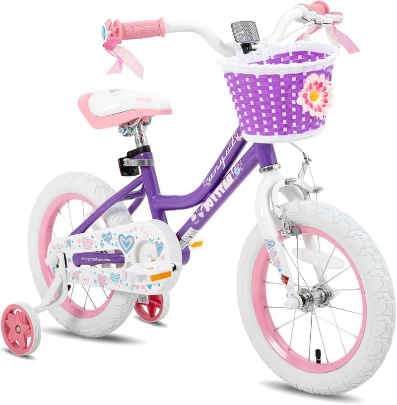 Girls' Bike with Training Wheels & Basket for Ages 2-13