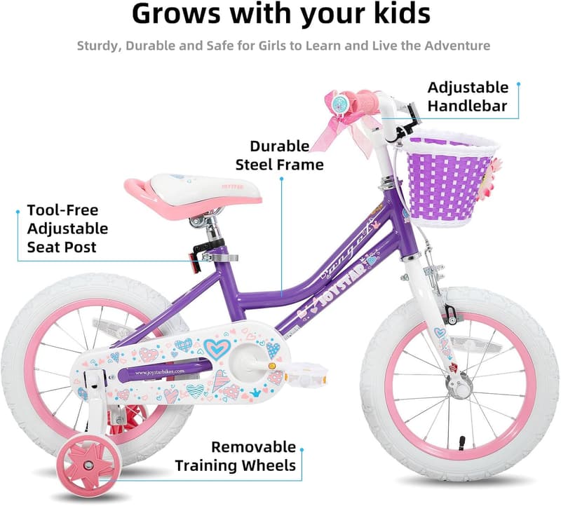 Girls' Bike with Training Wheels & Basket for Ages 2-13