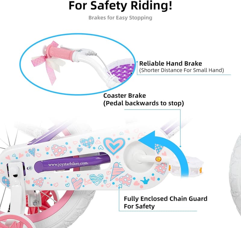 Girls' Bike with Training Wheels & Basket for Ages 2-13
