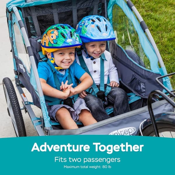 Kids' Bike Trailer - 2 Seats, Folding Frame, Bug Screen & Weather Shield