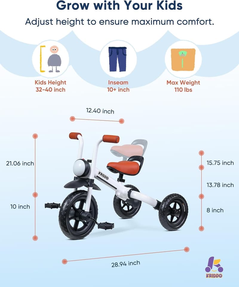 Kids 2-in-1 Balance Bike & Tricycle for 2-5 Years, White