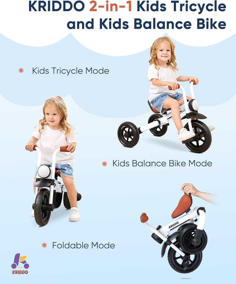 Kids 2-in-1 Balance Bike & Tricycle for 2-5 Years, White