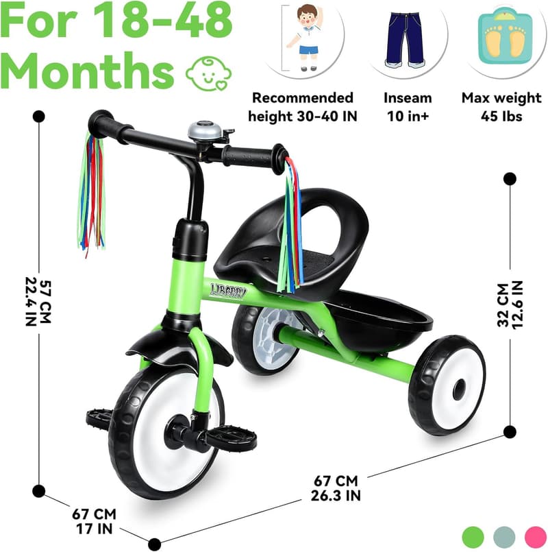 Toddler Tricycle with Bell and Basket - Birthday Gift for Kids