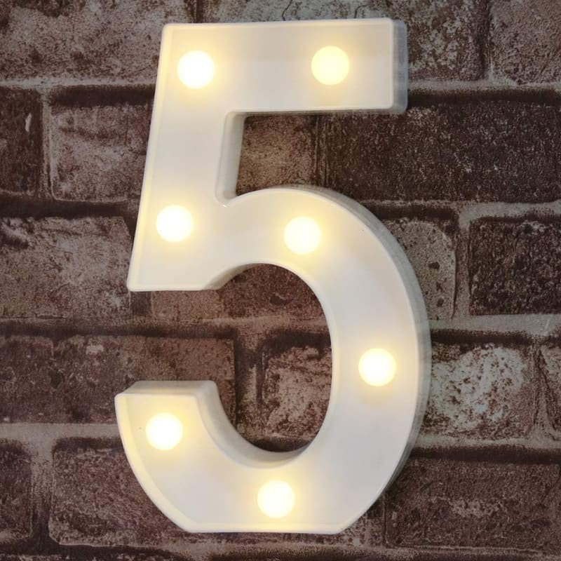 Battery Operated LED Marquee Sign - Number (5) for Parties/Weddings