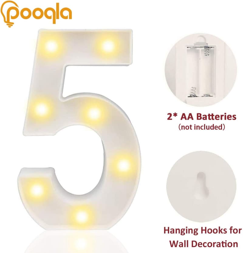 Battery Operated LED Marquee Sign - Number (5) for Parties/Weddings