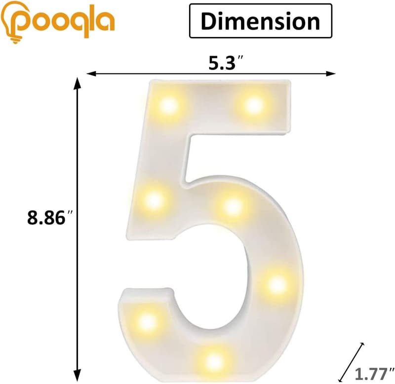 Battery Operated LED Marquee Sign - Number (5) for Parties/Weddings