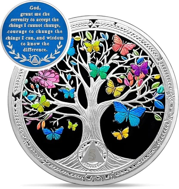 5 Month Sobriety Coin - Tree of Life Medallion for Recovery