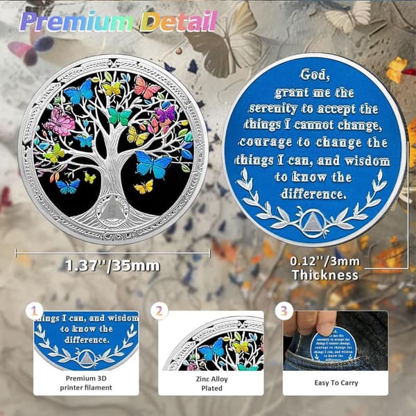 5 Month Sobriety Coin - Tree of Life Medallion for Recovery