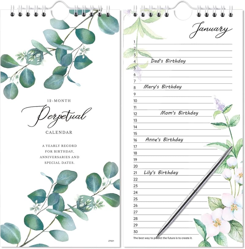 Undated 12-Month Perpetual Calendar for Birthdays & Anniversaries