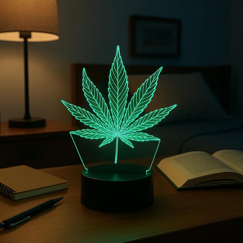 3D Marijuana Leaf LED Night Light – 7-Color Optical Illusion Lamp