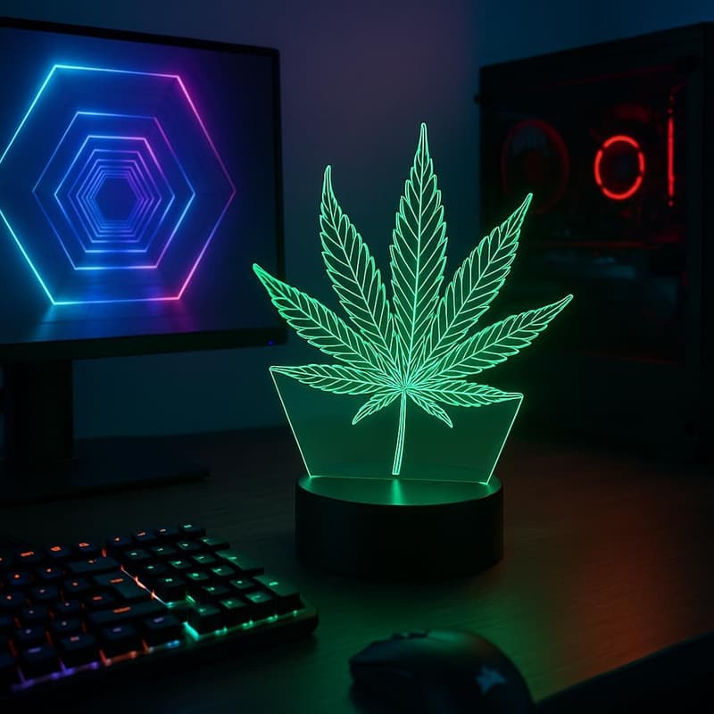 3D Marijuana Leaf LED Night Light – 7-Color Optical Illusion Lamp