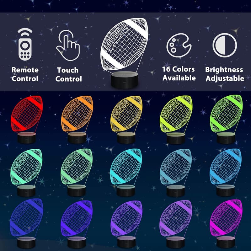 3D American Football Night Light - Color Changing Lamp for Kids