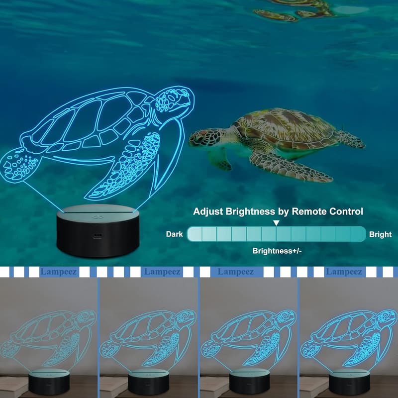 3D Turtle Night Light with Remote - 16 Colors Gift for Kids