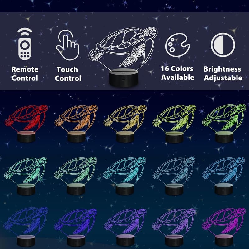 3D Turtle Night Light with Remote - 16 Colors Gift for Kids
