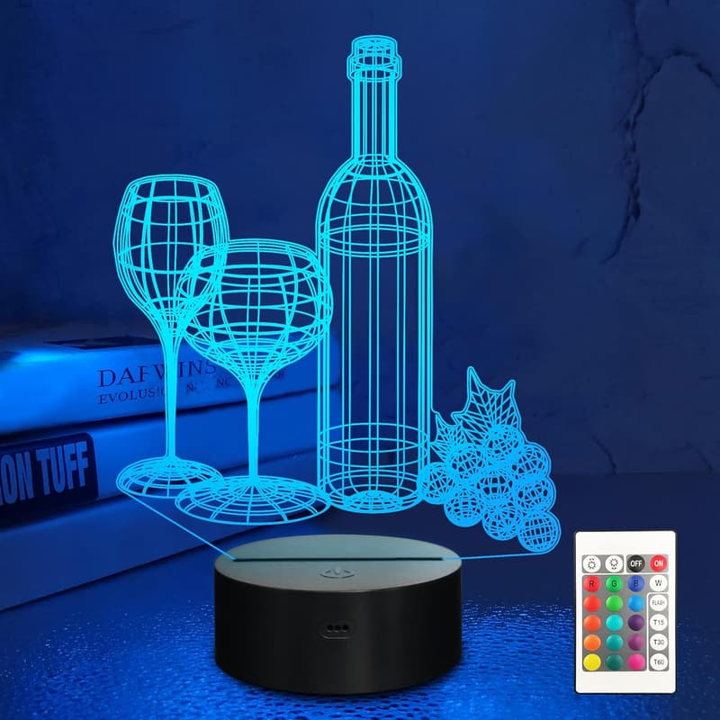 3D Wine Cup LED Night Light with Remote – 16 Colors, Gift for Kids