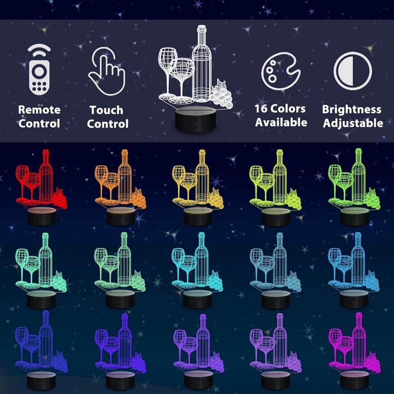 3D Wine Cup LED Night Light with Remote – 16 Colors, Gift for Kids