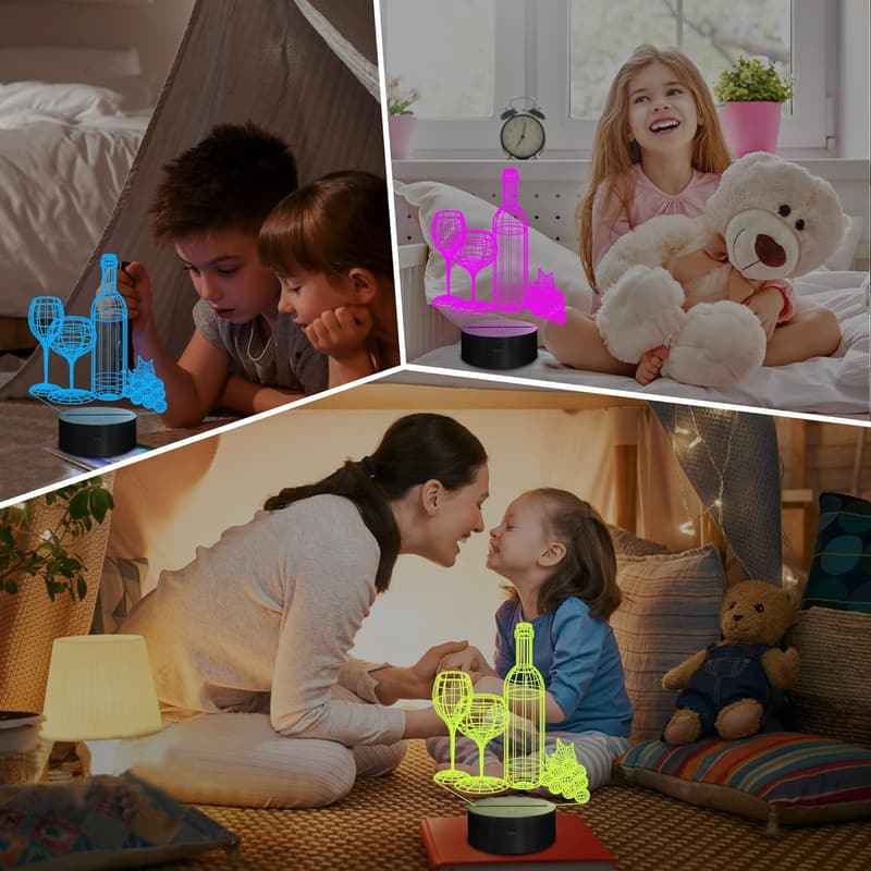 3D Wine Cup LED Night Light with Remote – 16 Colors, Gift for Kids