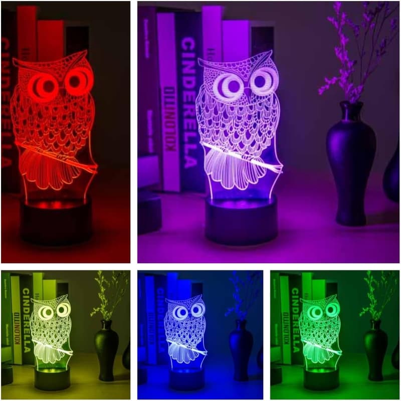 Owl 3D Illusion Night Light – Color Changing USB Lamp for Kids