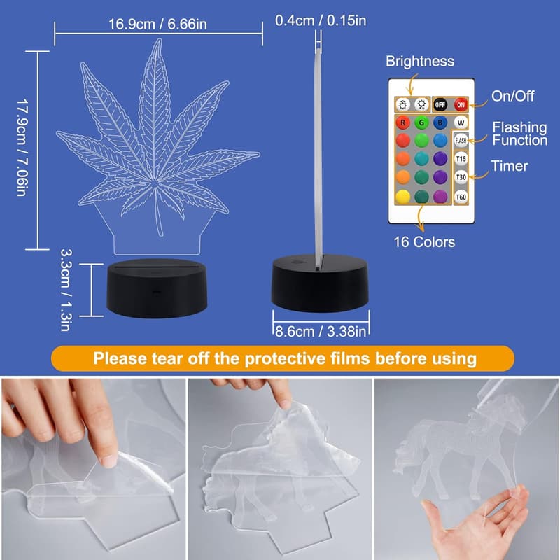 3D Leaf Night Light with Remote Control and 16 Color Options