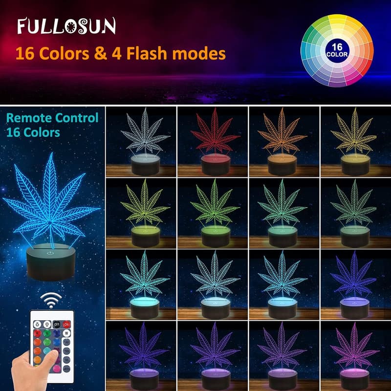 3D Leaf Night Light with Remote Control and 16 Color Options