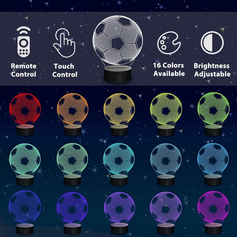 3D Soccer Night Light - Color-Changing Table Lamp for Kids