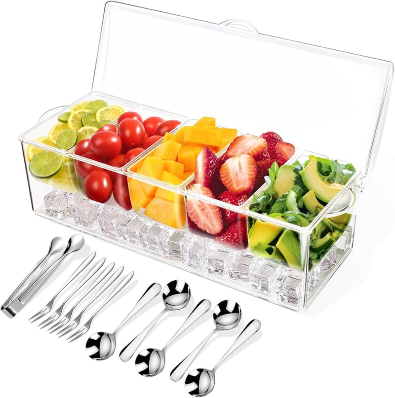 Chilled Condiment Server with Stainless Steel Spoons and Forks