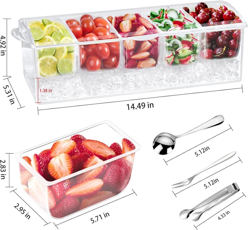 Chilled Condiment Server with Stainless Steel Spoons and Forks