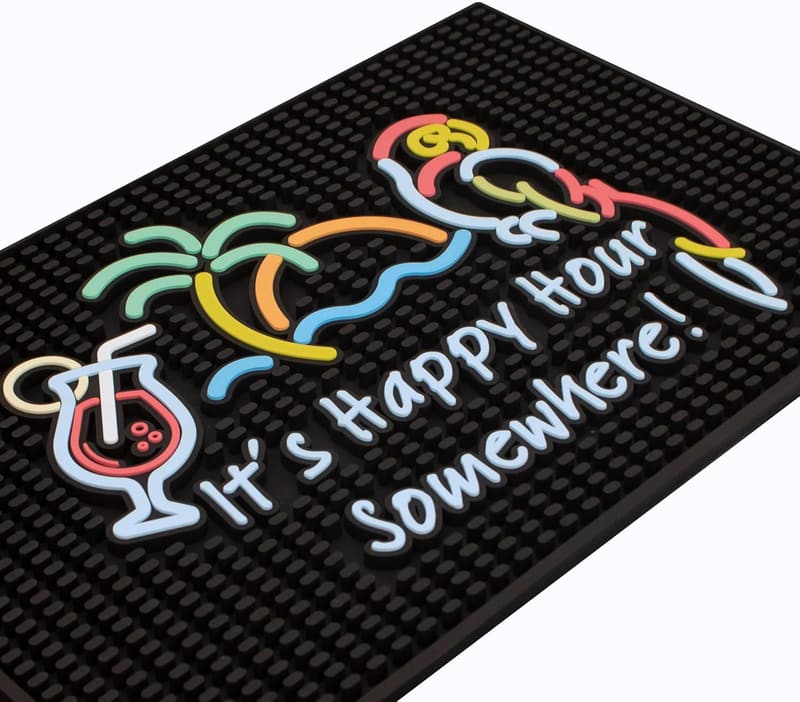 Happy Hour Tiki Bar Rubber Mat – 18x12 in Outdoor Decor