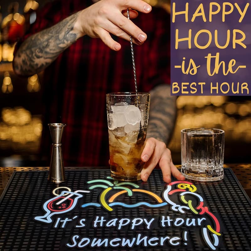 Happy Hour Tiki Bar Rubber Mat – 18x12 in Outdoor Decor