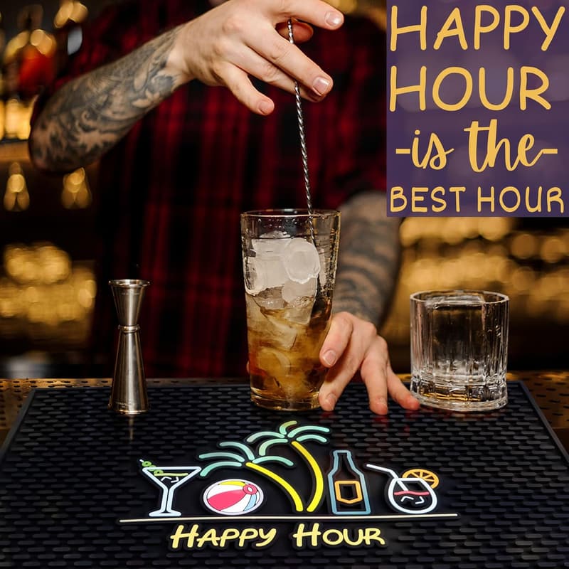 Tiki Bar Happy Hour Mat - 18x12 in Cocktail Design
