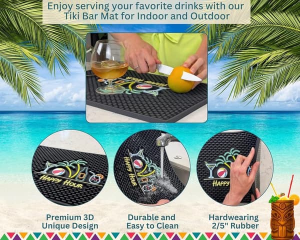 Tiki Bar Happy Hour Mat - 18x12 in Cocktail Design