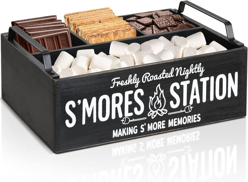Farmhouse S'mores Caddy with Handles - Black Organizer Tray
