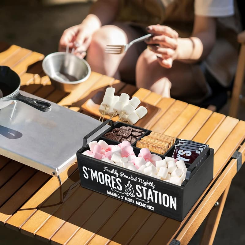 Farmhouse S'mores Caddy with Handles - Black Organizer Tray