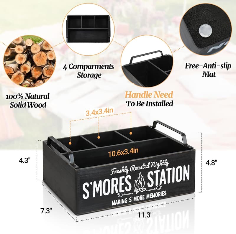 Farmhouse S'mores Caddy with Handles - Black Organizer Tray