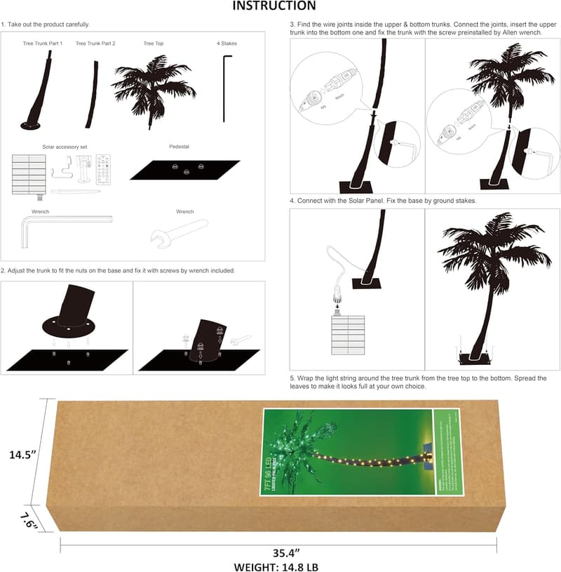 7 ft Palm Tree with 96 LED Lights for Home & Party Decor