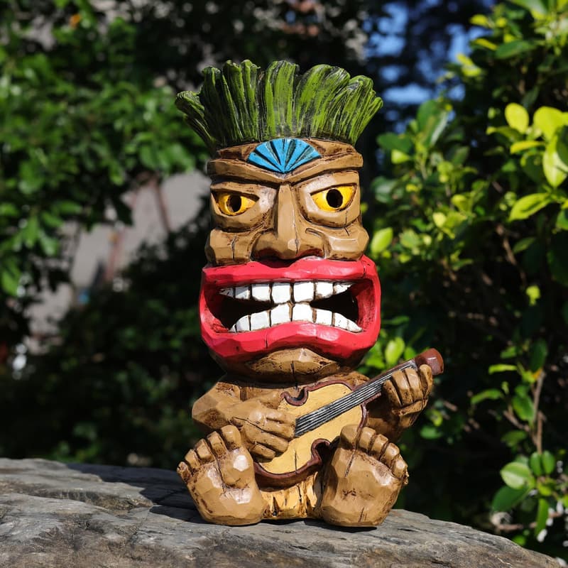 Waterproof Solar Tiki Garden Statue - 10.35 Inch Outdoor Decor
