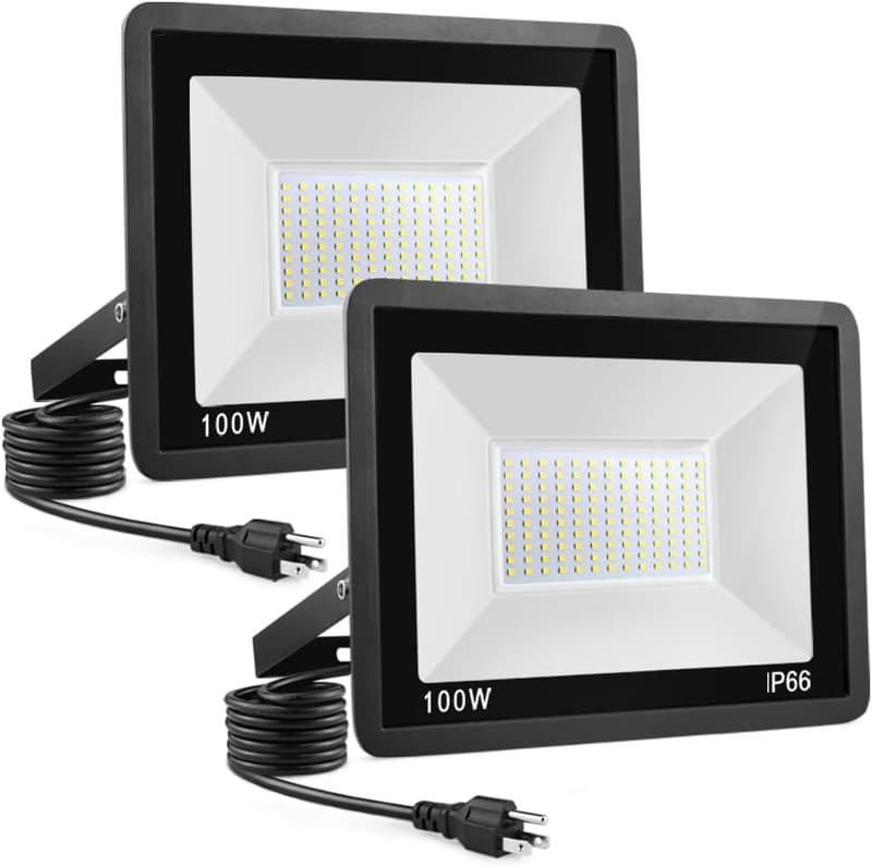 100W Outdoor LED Flood Light 2-Pack - 10000LM Waterproof Security