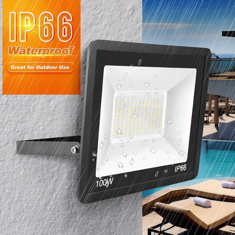 100W Outdoor LED Flood Light 2-Pack - 10000LM Waterproof Security