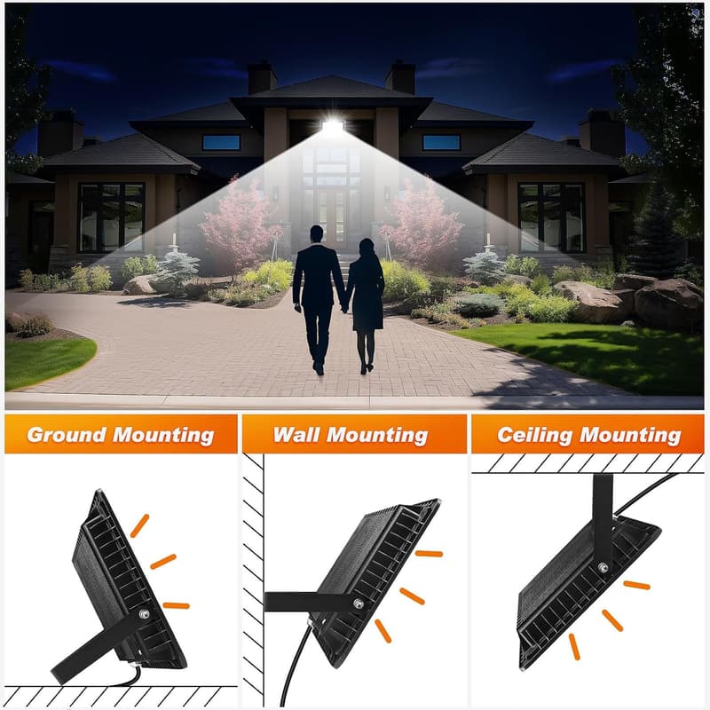 100W Outdoor LED Flood Light 2-Pack - 10000LM Waterproof Security