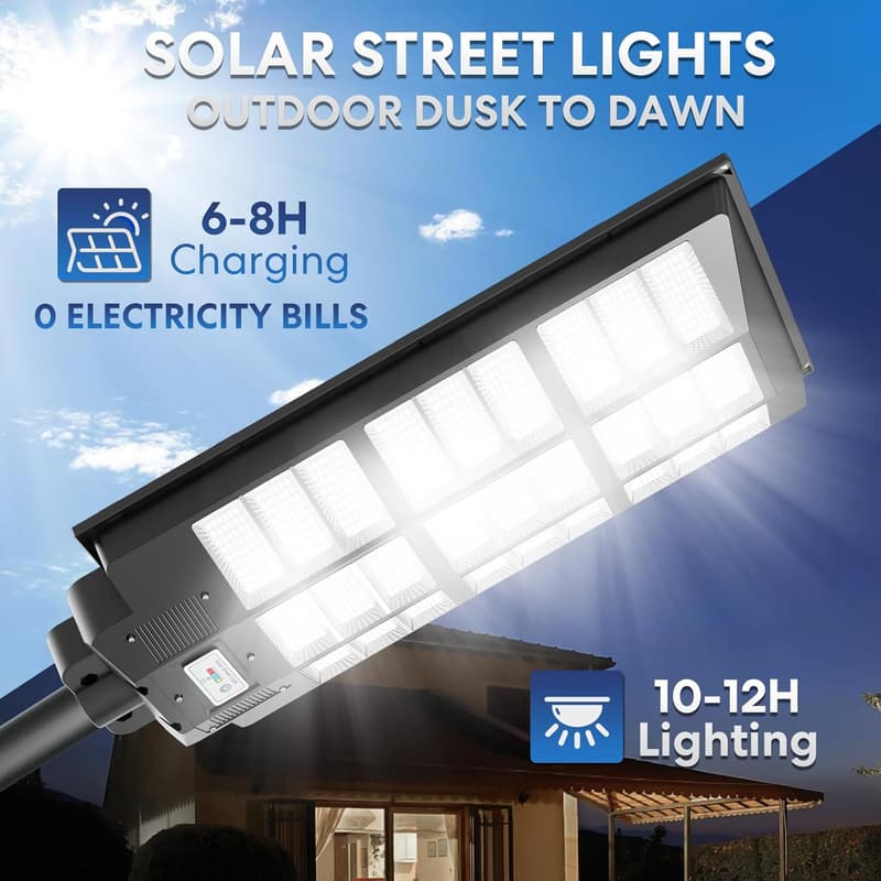 8500W Solar Street Lights with Motion Sensor & Remote Control