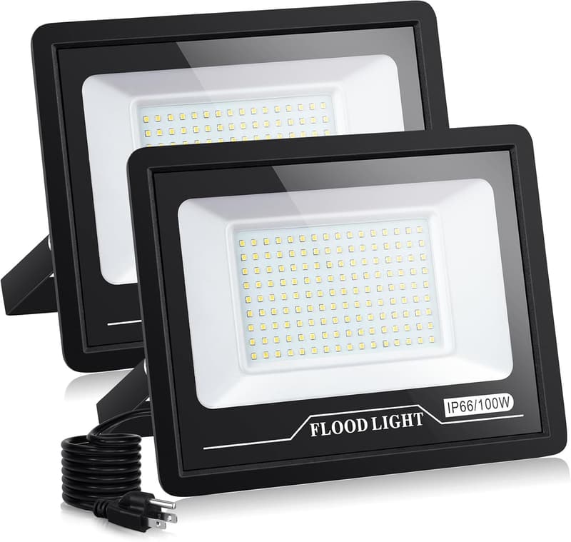 100W LED Outdoor Flood Lights (2 Pack) - IP66 Waterproof