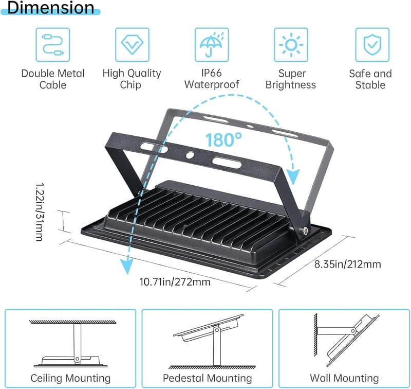 100W LED Outdoor Flood Lights (2 Pack) - IP66 Waterproof