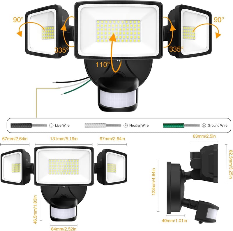 Outdoor Motion Sensor LED Security Light - 65W, 6500LM, IP65