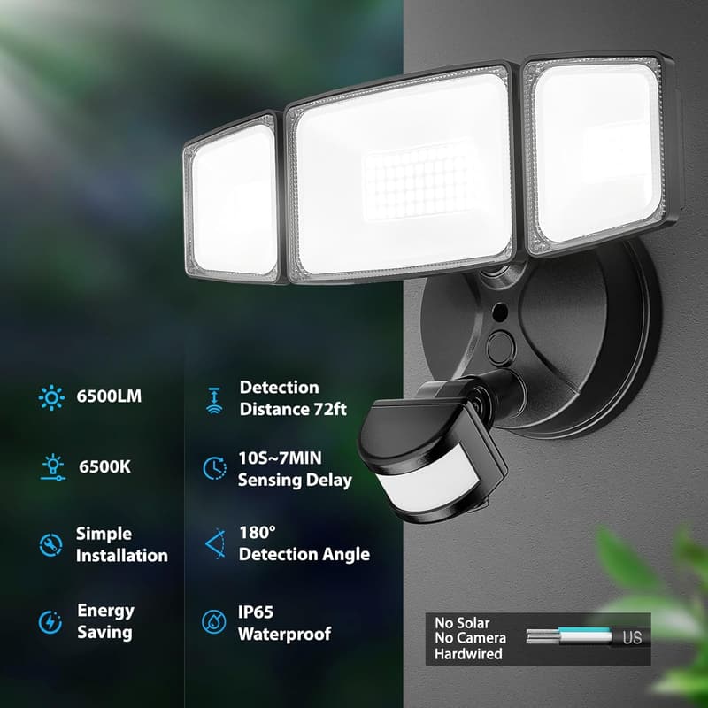 Outdoor Motion Sensor LED Security Light - 65W, 6500LM, IP65