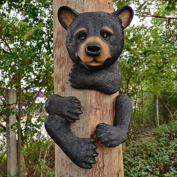 Bear Tree Peeker Sculpture - Outdoor Garden Decor