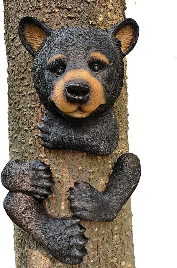 Bear Tree Peeker Sculpture - Outdoor Garden Decor