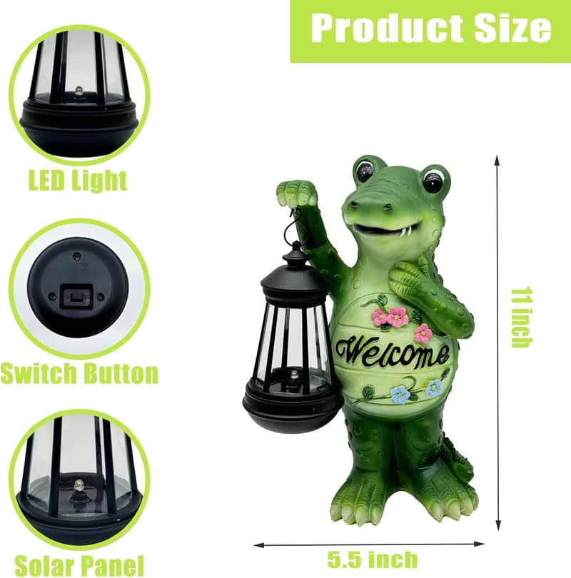 Outdoor Solar Lantern Alligator Statue for Garden Decor