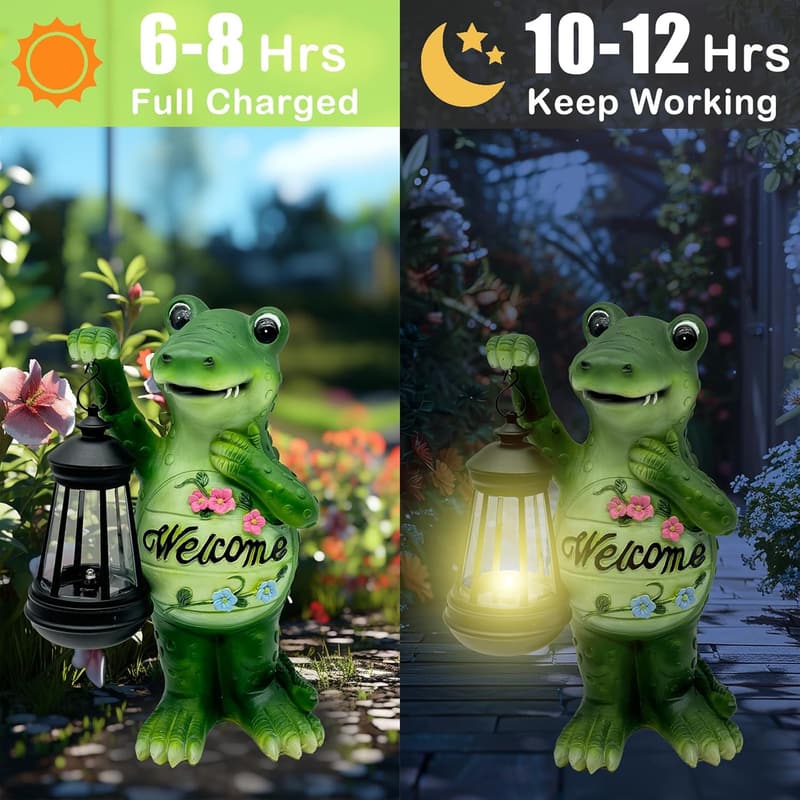 Outdoor Solar Lantern Alligator Statue for Garden Decor