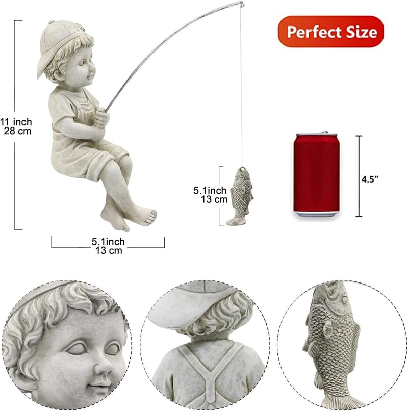 Fisherboy Garden Statue with Glow-in-the-Dark Pebbles