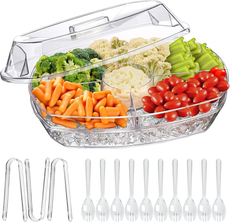 15-Inch Chilled Veggie Tray with Lid and 4 Compartments